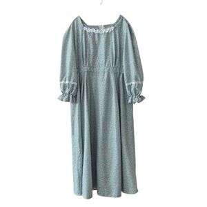 Vintage Style Maxi Dress XXL Cottagecore Prairie Floral Teal Lace Trim